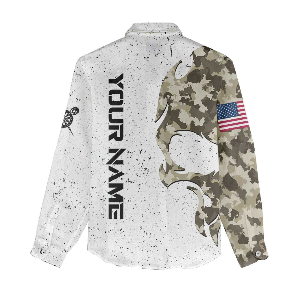 Personalized Camouflage Skull and American Flag Darts Women Casual Shirt - Wonder Print Shop