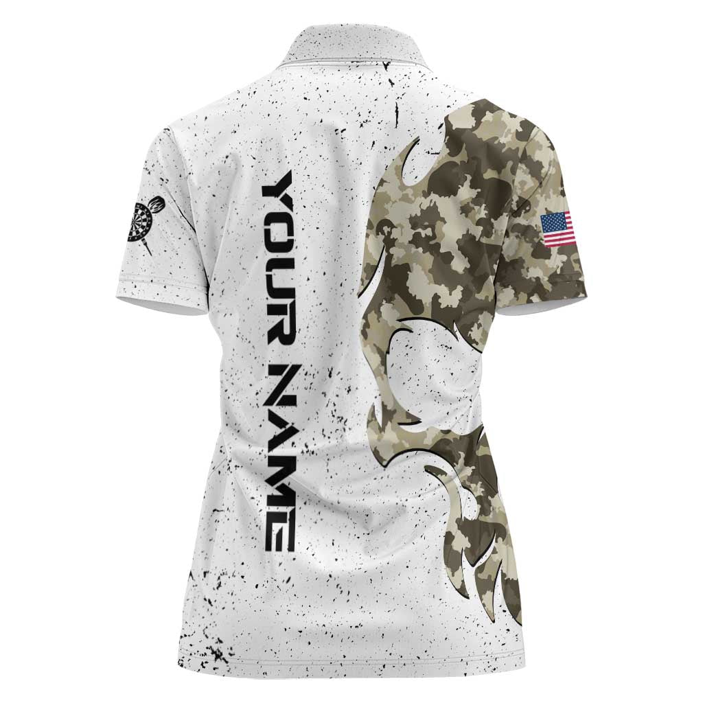 Personalized Camouflage Skull and American Flag Darts Women Polo Shirt - Wonder Print Shop