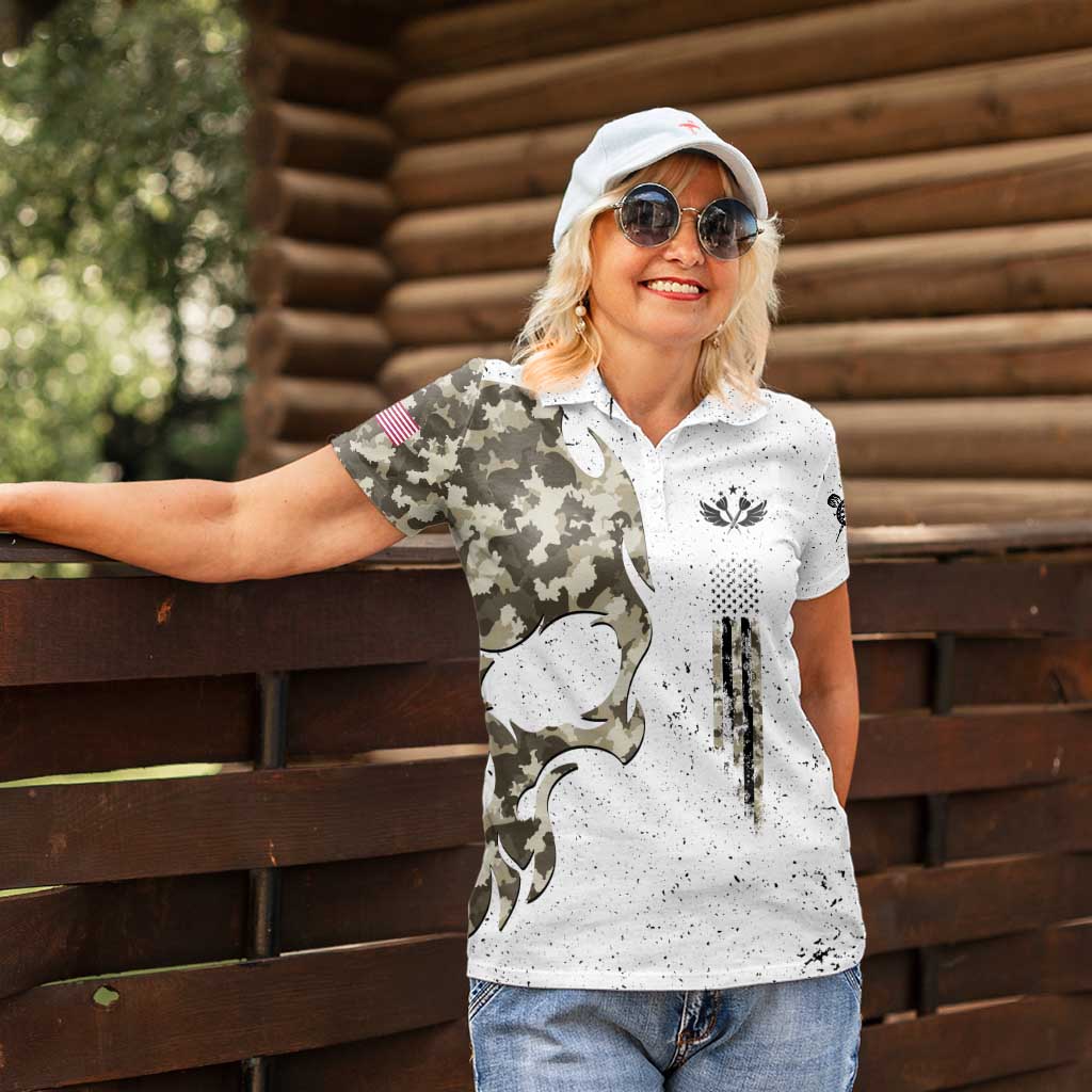 Personalized Camouflage Skull and American Flag Darts Women Polo Shirt - Wonder Print Shop