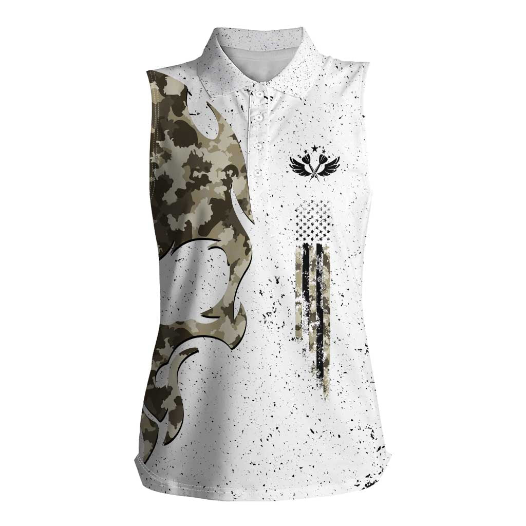 Personalized Camouflage Skull and American Flag Darts Women Sleeveless Polo Shirt - Wonder Print Shop