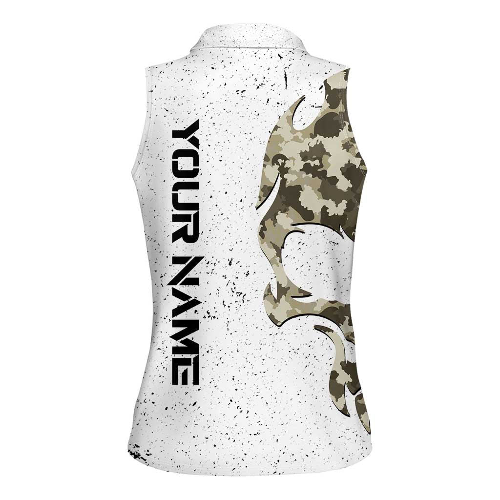 Personalized Camouflage Skull and American Flag Darts Women Sleeveless Polo Shirt - Wonder Print Shop