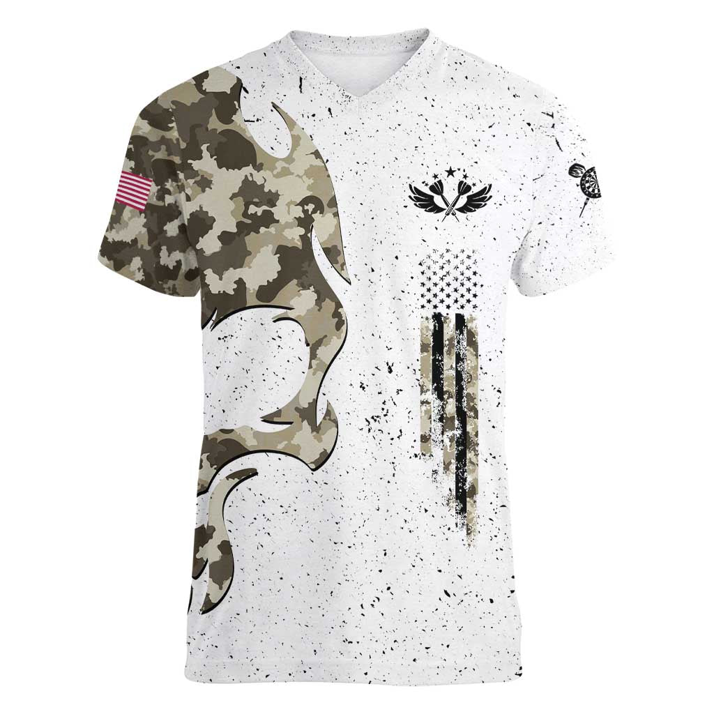 Personalized Camouflage Skull and American Flag Darts Women V-Neck T-Shirt - Wonder Print Shop