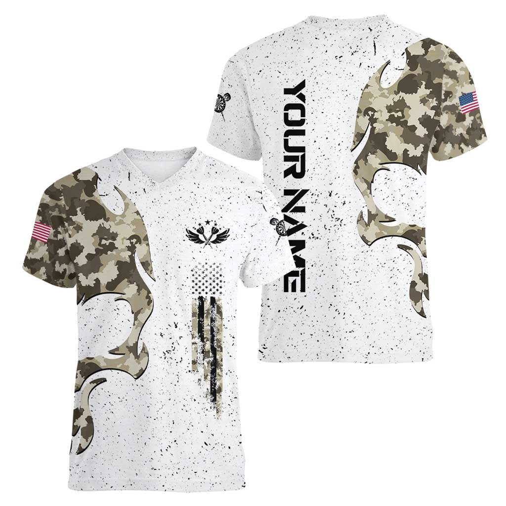Personalized Camouflage Skull and American Flag Darts Women V-Neck T-Shirt - Wonder Print Shop