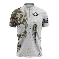 Personalized Camouflage Skull and American Flag Darts Zipper Polo Shirt - Wonder Print Shop