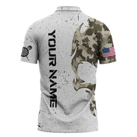 Personalized Camouflage Skull and American Flag Darts Zipper Polo Shirt - Wonder Print Shop