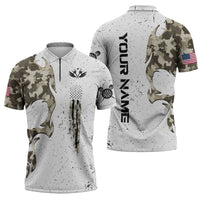 Personalized Camouflage Skull and American Flag Darts Zipper Polo Shirt - Wonder Print Shop