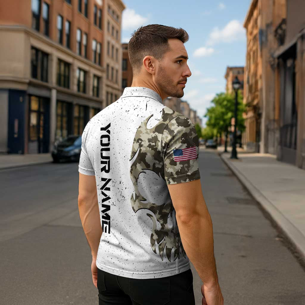 Personalized Camouflage Skull and American Flag Darts Zipper Polo Shirt - Wonder Print Shop