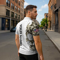 Personalized Camouflage Skull and American Flag Darts Zipper Polo Shirt - Wonder Print Shop