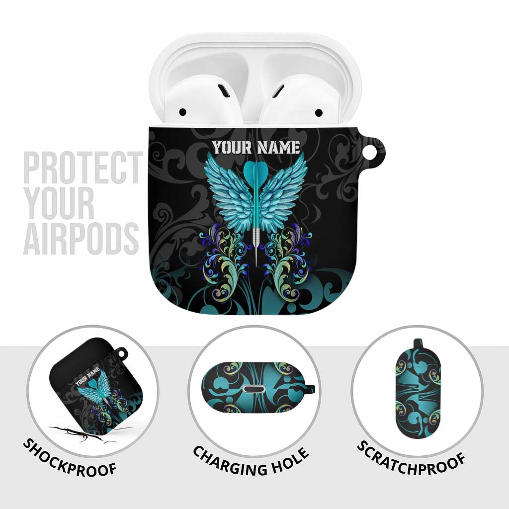 Personalized Elegant Wings and Dartboard Design AirPods Case with Swirling Floral Patterns - Wonder Print Shop