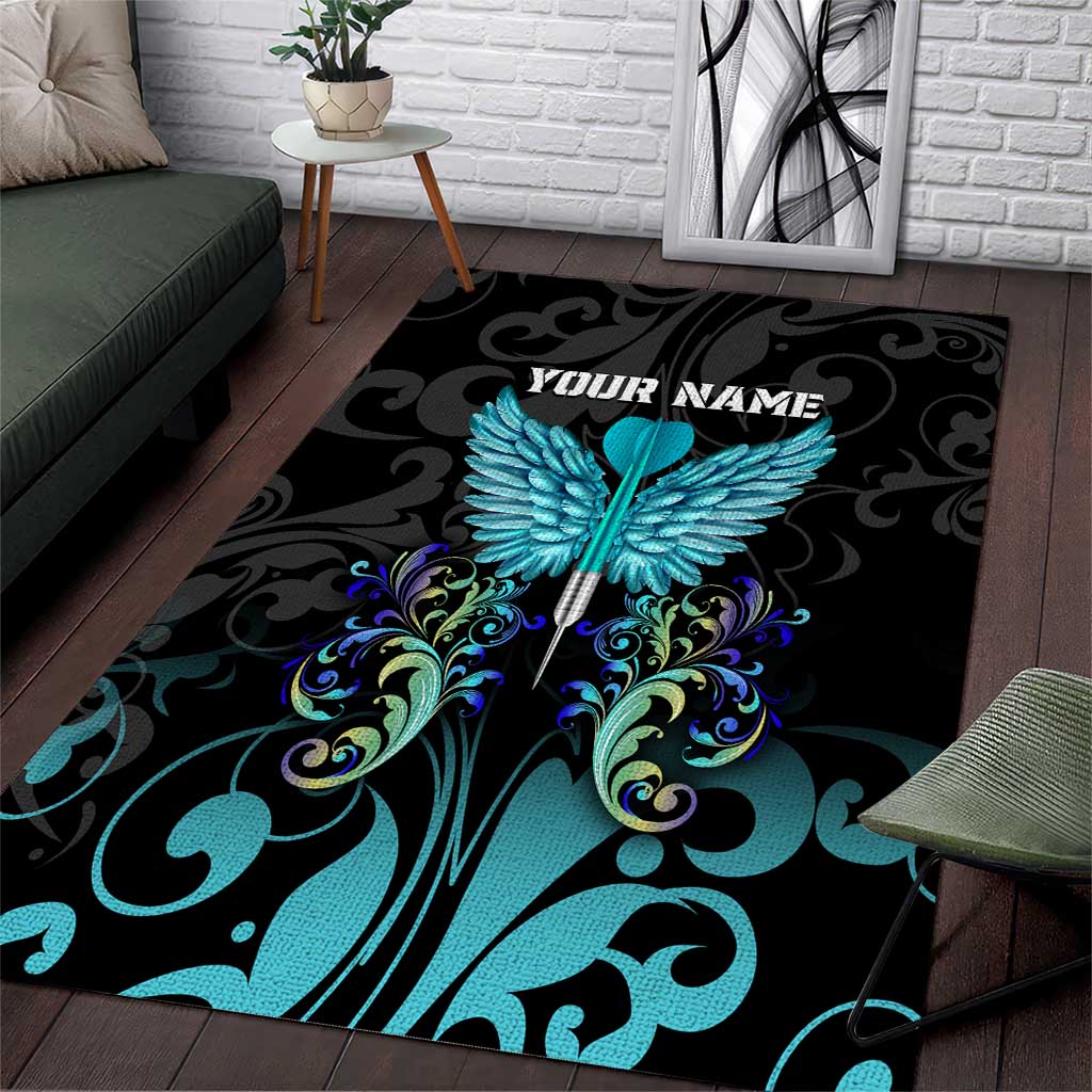 Personalized Elegant Wings and Dartboard Design Area Rug with Swirling Floral Patterns - Wonder Print Shop