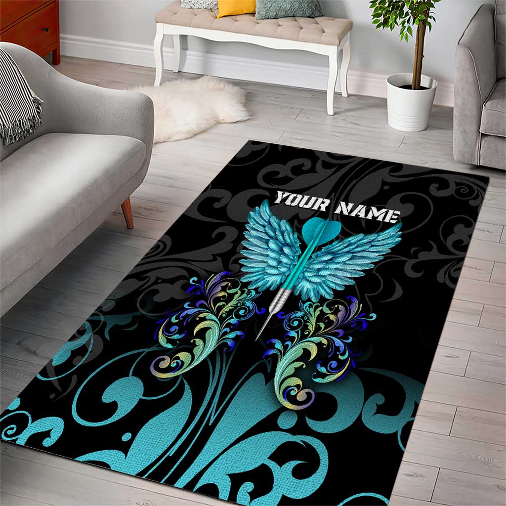 Personalized Elegant Wings and Dartboard Design Area Rug with Swirling Floral Patterns - Wonder Print Shop