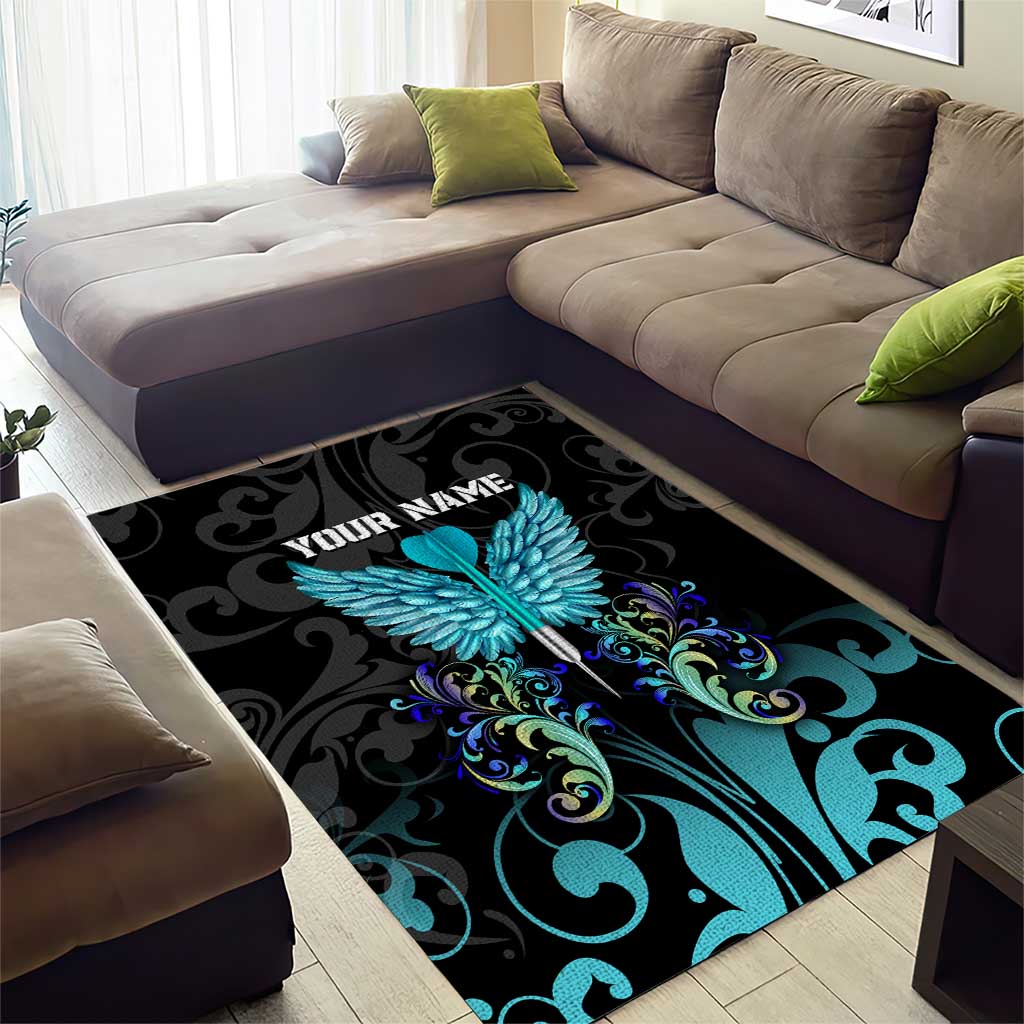 Personalized Elegant Wings and Dartboard Design Area Rug with Swirling Floral Patterns - Wonder Print Shop