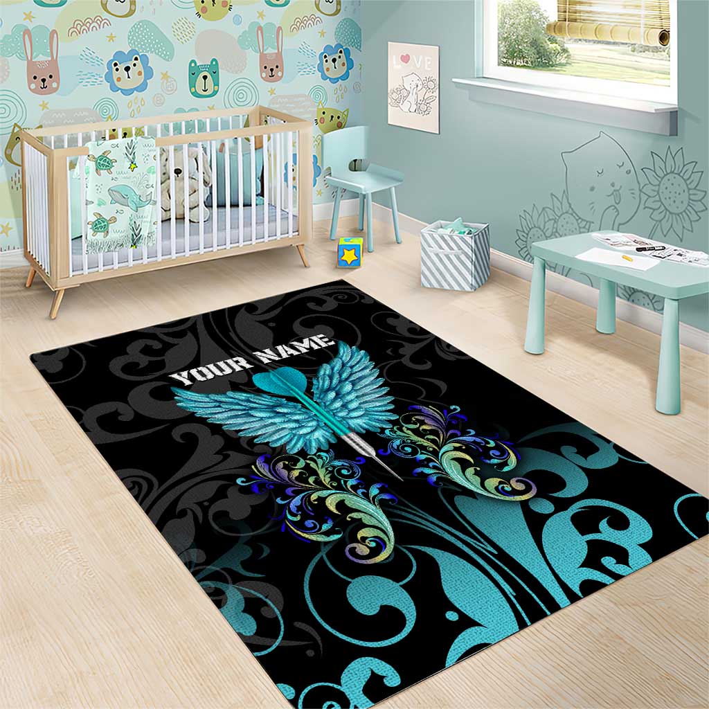 Personalized Elegant Wings and Dartboard Design Area Rug with Swirling Floral Patterns - Wonder Print Shop