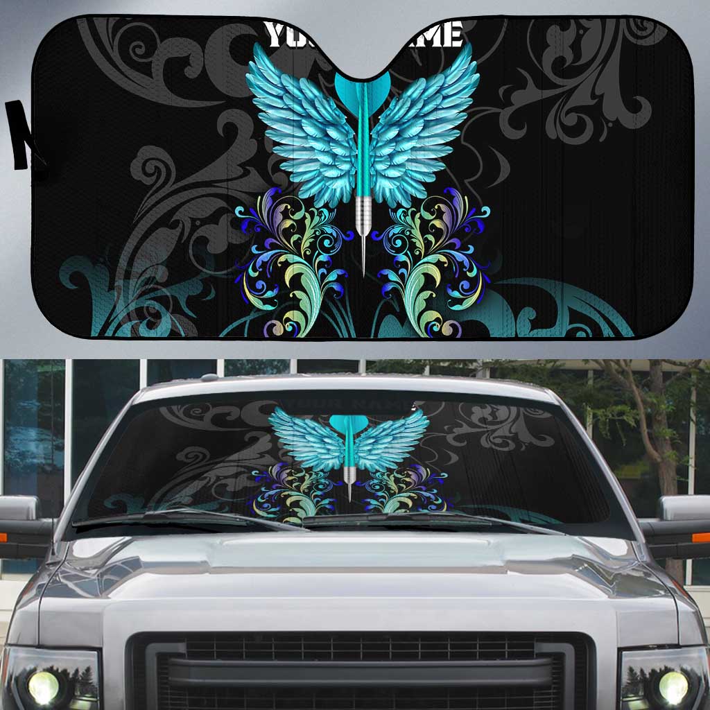 Personalized Elegant Wings and Dartboard Design Auto Sun Shade with Swirling Floral Patterns - Wonder Print Shop