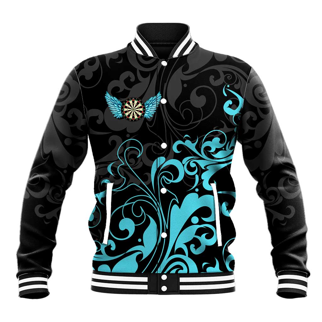 Personalized Elegant Wings and Dartboard Design Baseball Jacket with Swirling Floral Patterns - Wonder Print Shop