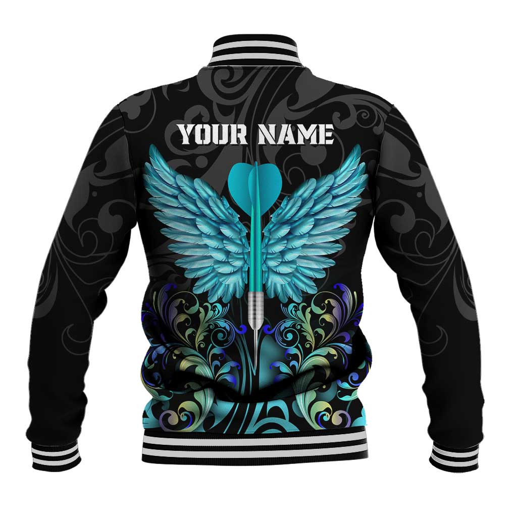 Personalized Elegant Wings and Dartboard Design Baseball Jacket with Swirling Floral Patterns - Wonder Print Shop