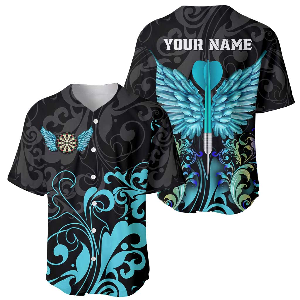Personalized Elegant Wings and Dartboard Design Baseball Jersey with Swirling Floral Patterns - Wonder Print Shop