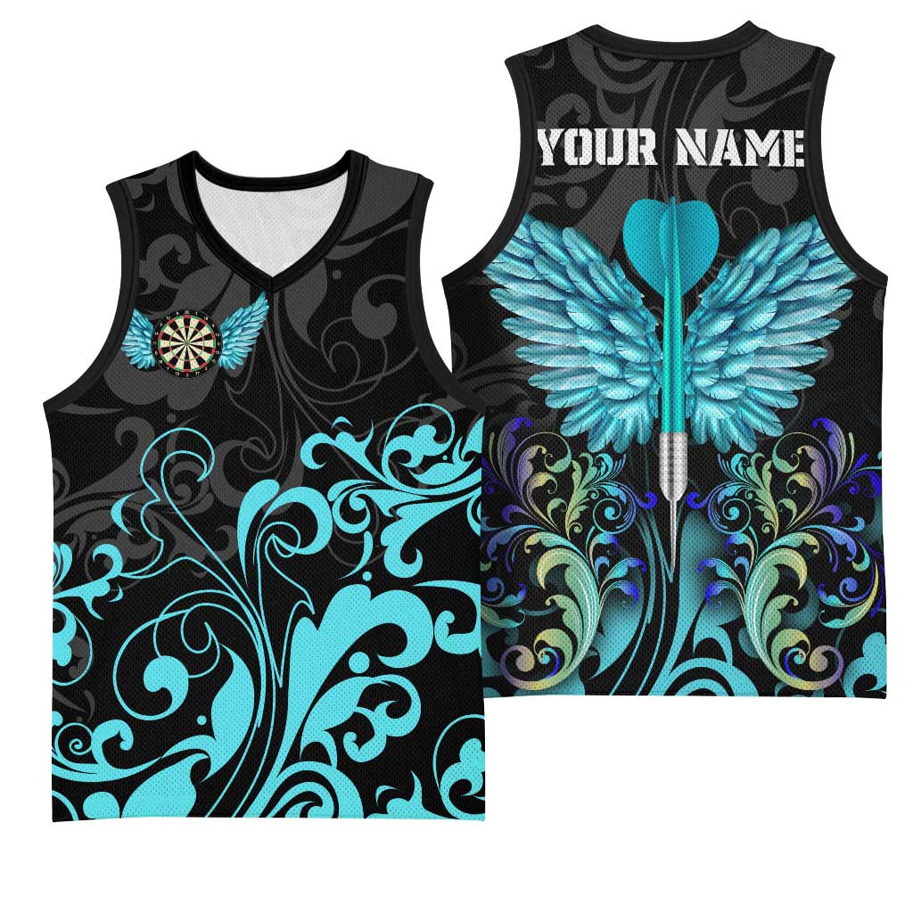 Personalized Elegant Wings and Dartboard Design Basketball Jersey with Swirling Floral Patterns - Wonder Print Shop