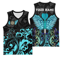 Personalized Elegant Wings and Dartboard Design Basketball Jersey with Swirling Floral Patterns - Wonder Print Shop