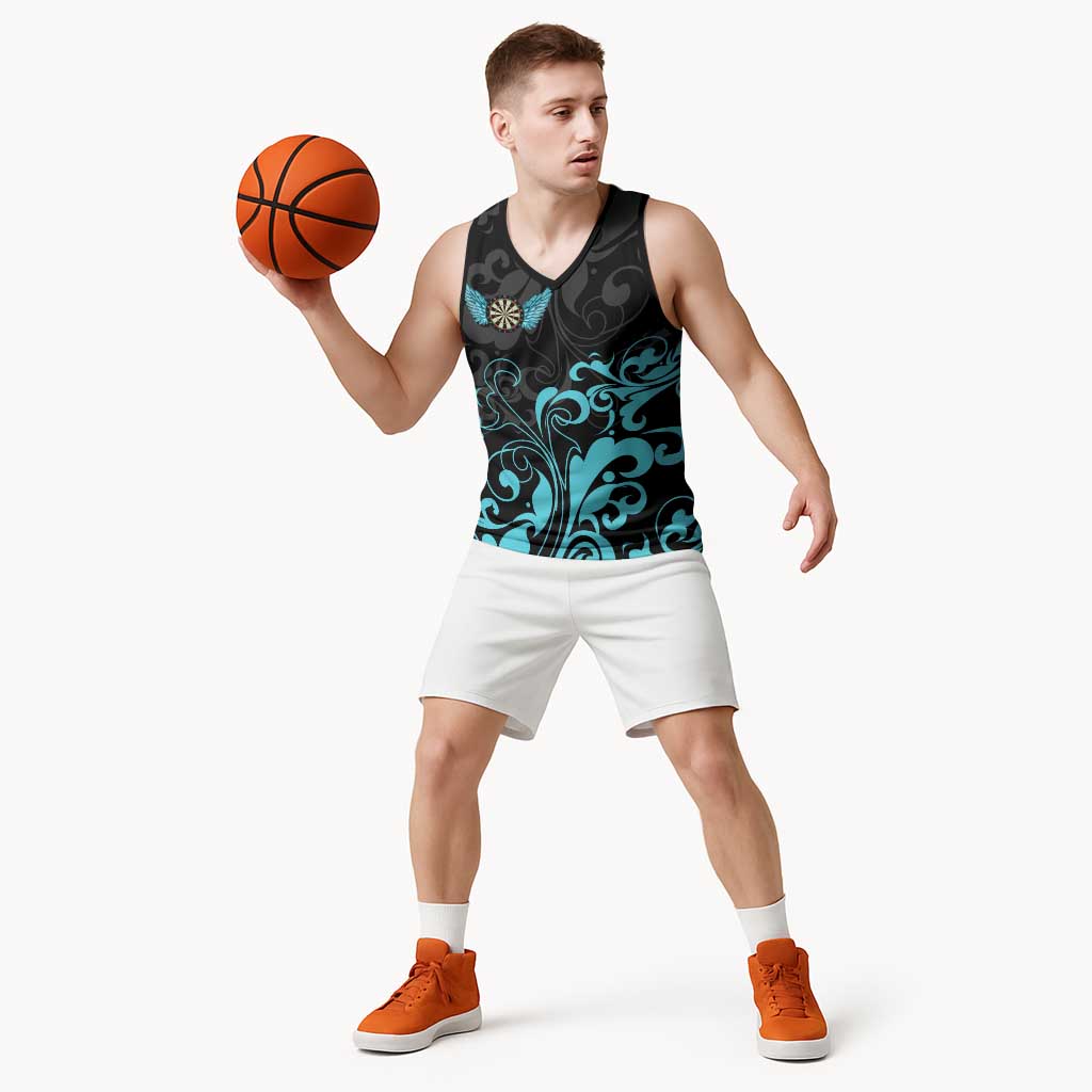 Personalized Elegant Wings and Dartboard Design Basketball Jersey with Swirling Floral Patterns - Wonder Print Shop