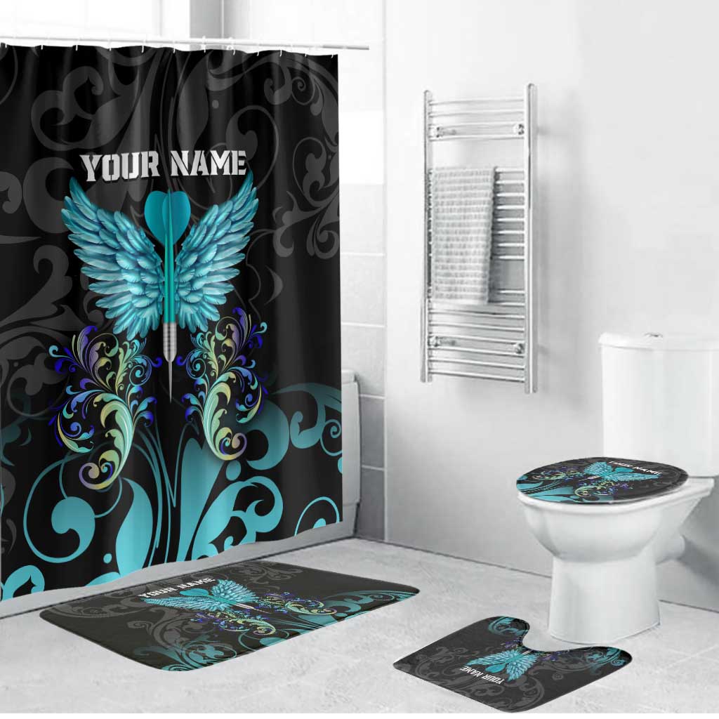 Personalized Elegant Wings and Dartboard Design Bathroom Set with Swirling Floral Patterns - Wonder Print Shop