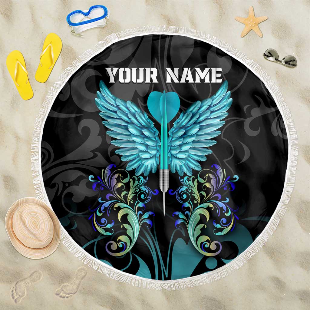 Personalized Elegant Wings and Dartboard Design Beach Blanket with Swirling Floral Patterns - Wonder Print Shop