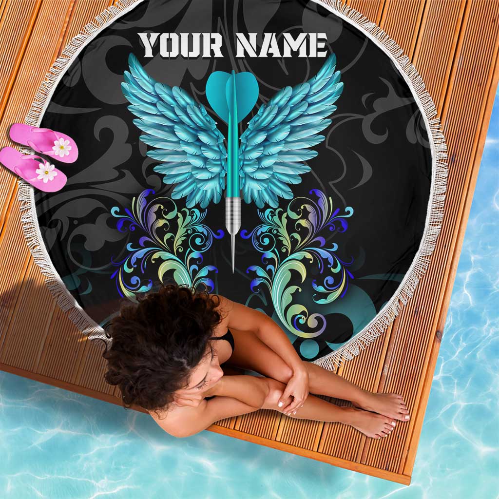 Personalized Elegant Wings and Dartboard Design Beach Blanket with Swirling Floral Patterns - Wonder Print Shop