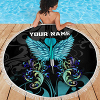 Personalized Elegant Wings and Dartboard Design Beach Blanket with Swirling Floral Patterns - Wonder Print Shop