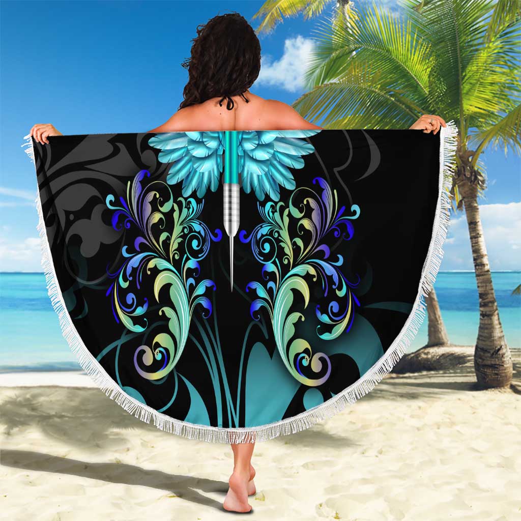 Personalized Elegant Wings and Dartboard Design Beach Blanket with Swirling Floral Patterns - Wonder Print Shop