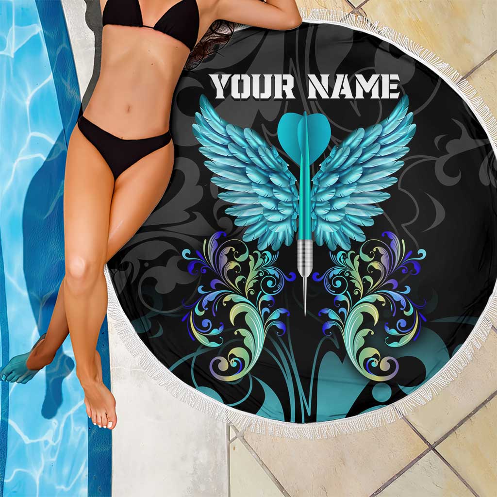 Personalized Elegant Wings and Dartboard Design Beach Blanket with Swirling Floral Patterns - Wonder Print Shop