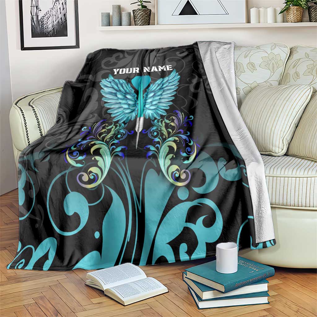 Personalized Elegant Wings and Dartboard Design Blanket with Swirling Floral Patterns - Wonder Print Shop