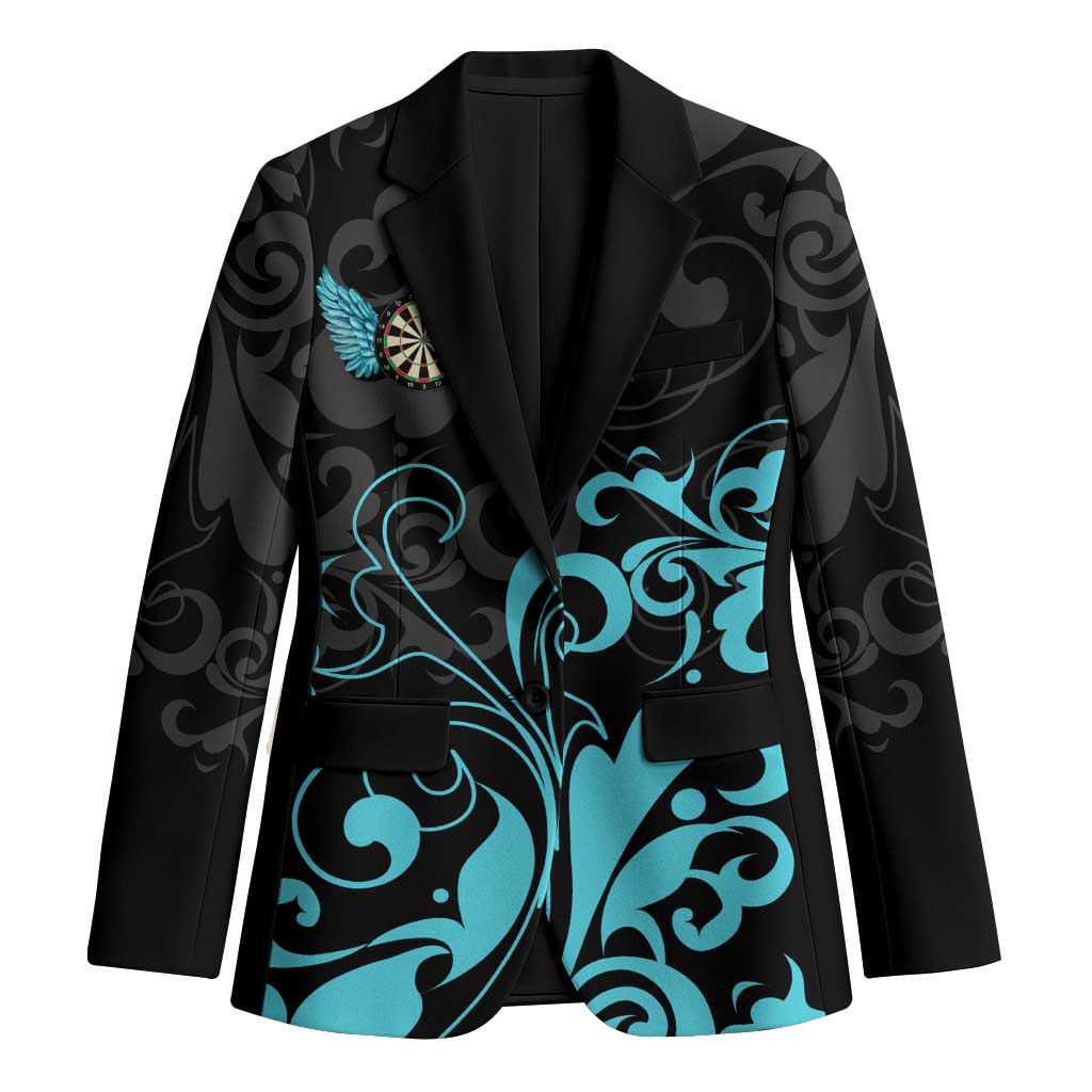 Personalized Elegant Wings and Dartboard Design Blazer with Swirling Floral Patterns - Wonder Print Shop