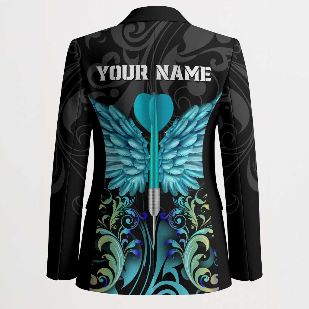 Personalized Elegant Wings and Dartboard Design Blazer with Swirling Floral Patterns - Wonder Print Shop