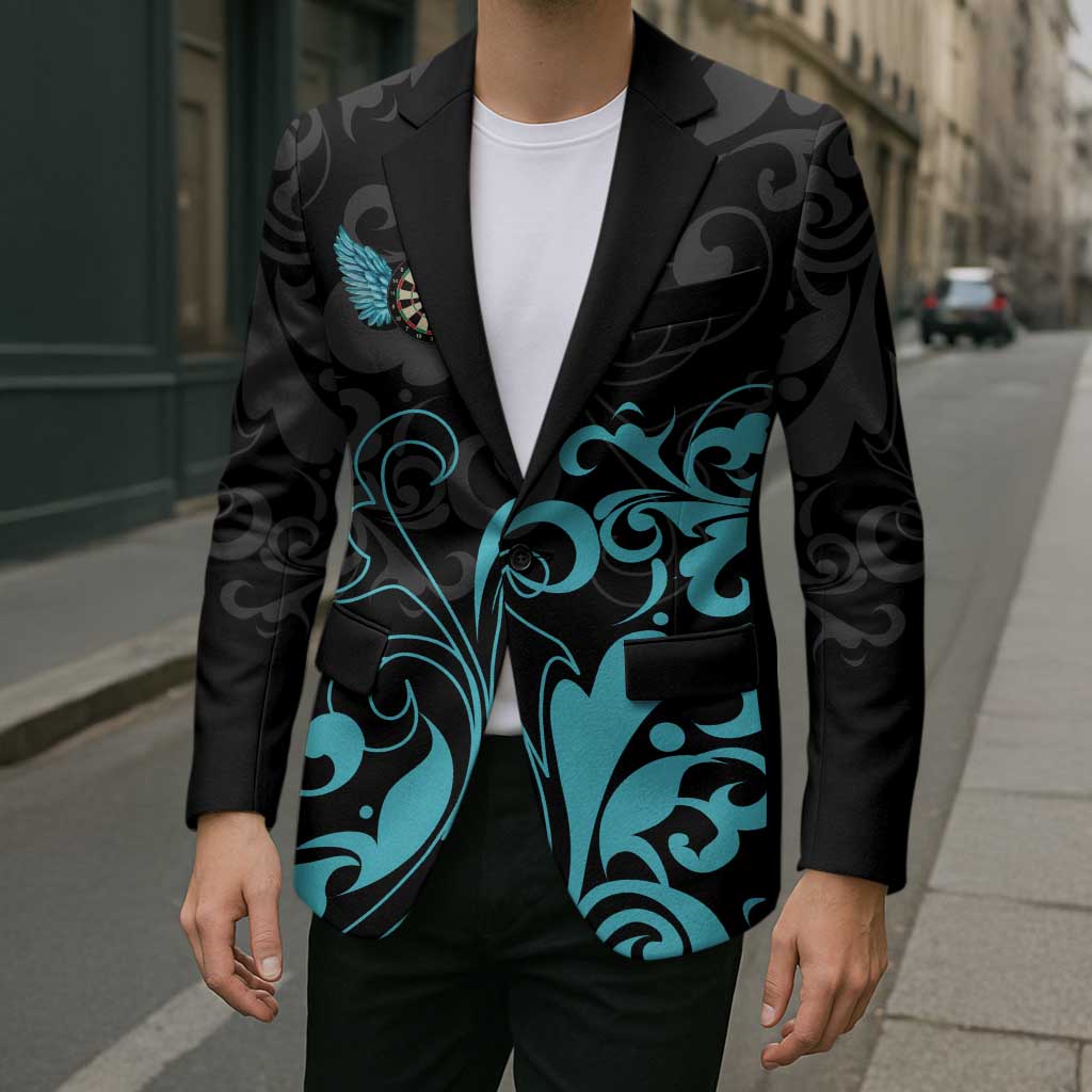 Personalized Elegant Wings and Dartboard Design Blazer with Swirling Floral Patterns - Wonder Print Shop