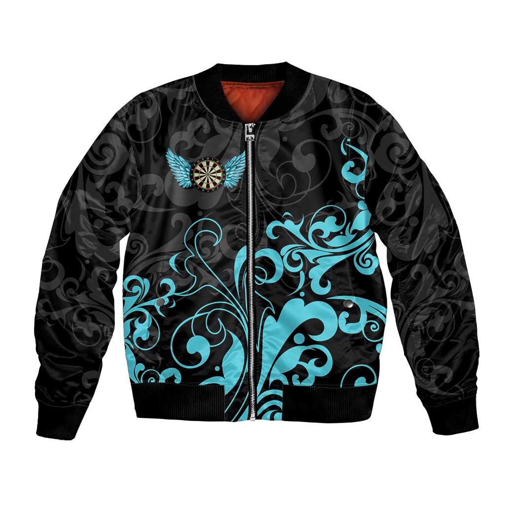 Personalized Elegant Wings and Dartboard Design Bomber Jacket with Swirling Floral Patterns - Wonder Print Shop