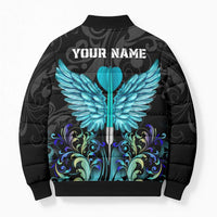 Personalized Elegant Wings and Dartboard Design Bomber Puffer Jacket with Swirling Floral Patterns - Wonder Print Shop