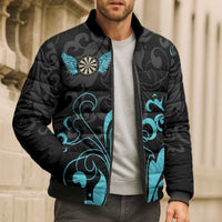Personalized Elegant Wings and Dartboard Design Bomber Puffer Jacket with Swirling Floral Patterns - Wonder Print Shop