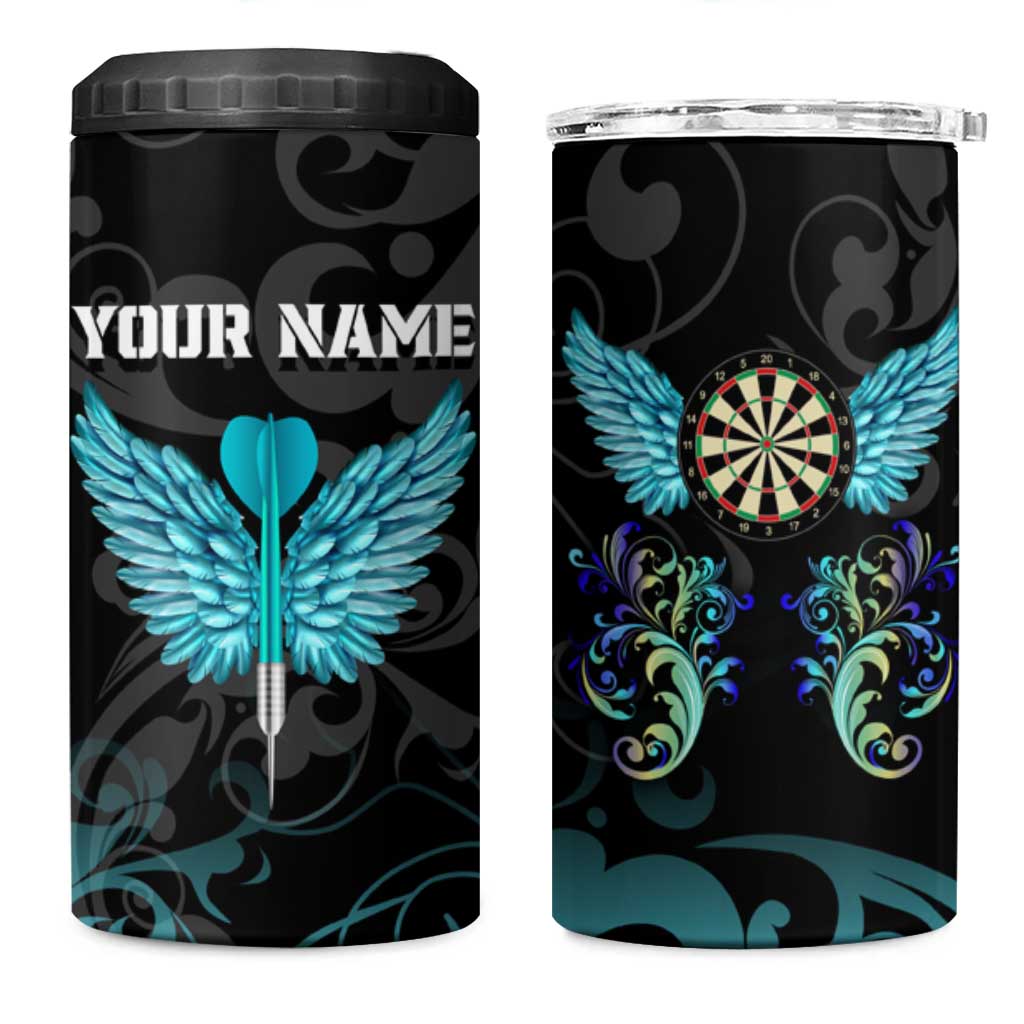 Personalized Elegant Wings and Dartboard Design 4 in 1 Can Cooler Tumbler with Swirling Floral Patterns - Wonder Print Shop