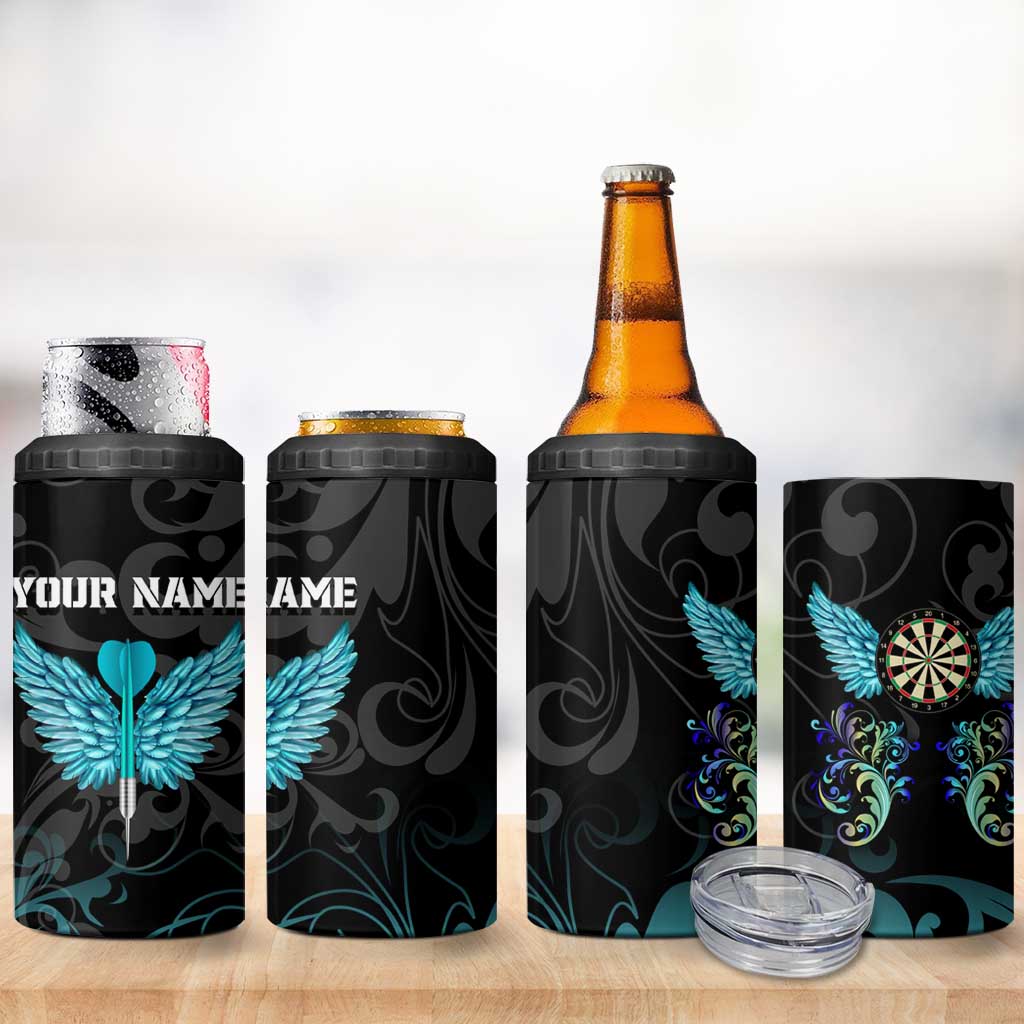 Personalized Elegant Wings and Dartboard Design 4 in 1 Can Cooler Tumbler with Swirling Floral Patterns - Wonder Print Shop