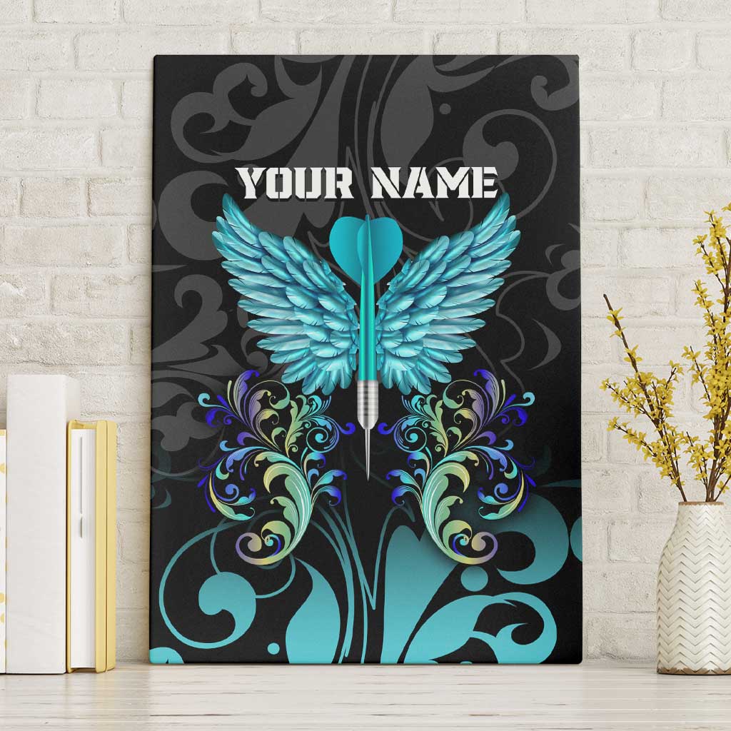 Personalized Elegant Wings and Dartboard Design Canvas Wall Art with Swirling Floral Patterns - Wonder Print Shop