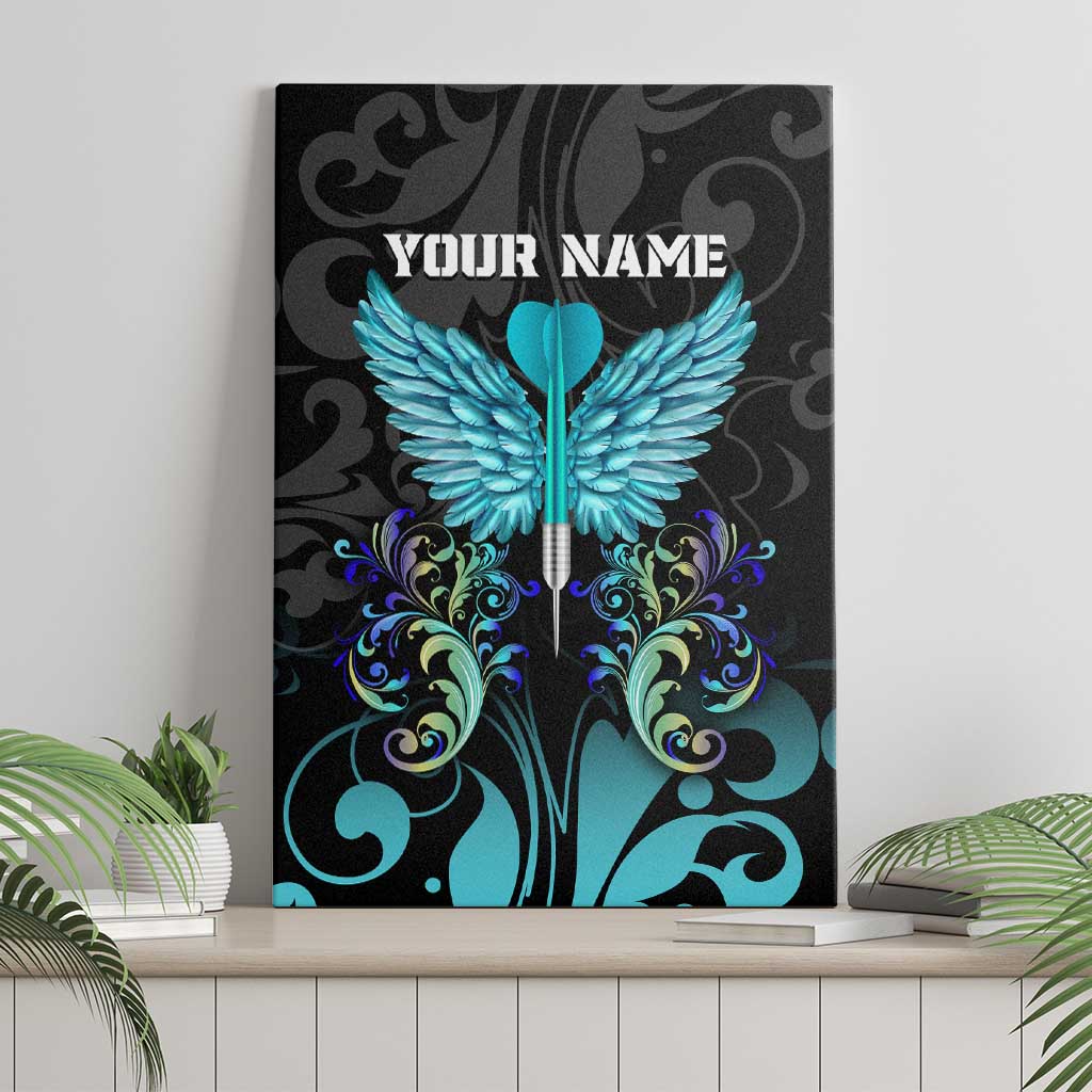 Personalized Elegant Wings and Dartboard Design Canvas Wall Art with Swirling Floral Patterns - Wonder Print Shop