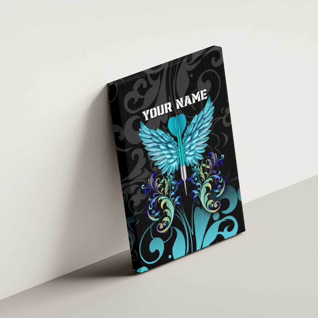 Personalized Elegant Wings and Dartboard Design Canvas Wall Art with Swirling Floral Patterns - Wonder Print Shop