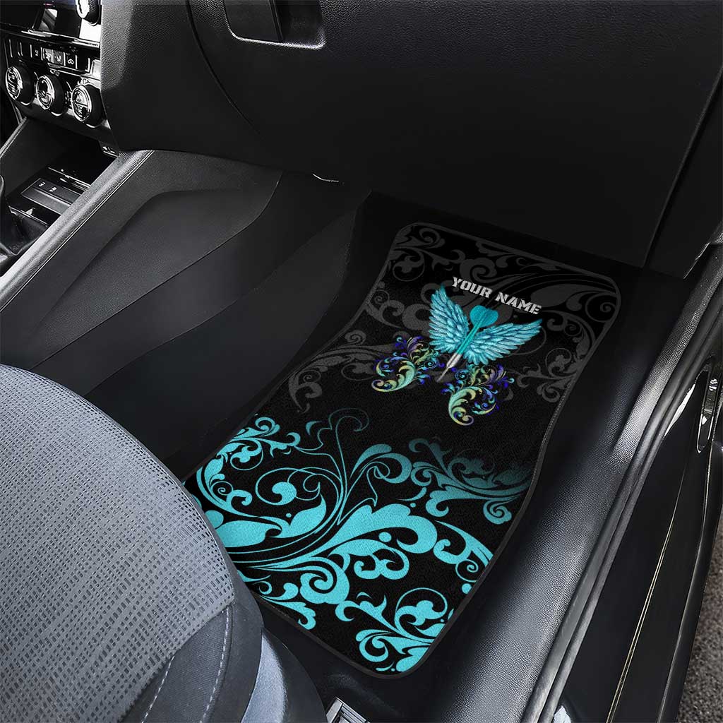 Personalized Elegant Wings and Dartboard Design Car Mats with Swirling Floral Patterns - Wonder Print Shop