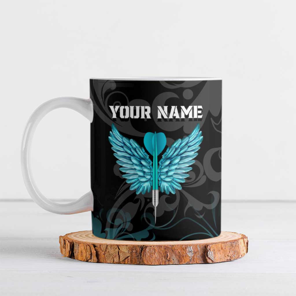 Personalized Elegant Wings and Dartboard Design Ceramic Mug with Swirling Floral Patterns - Wonder Print Shop