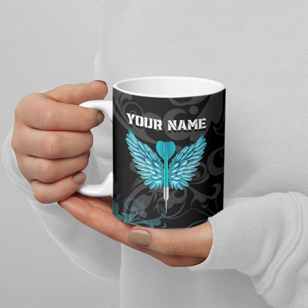 Personalized Elegant Wings and Dartboard Design Ceramic Mug with Swirling Floral Patterns - Wonder Print Shop