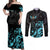 Personalized Elegant Wings and Dartboard Design Couples Matching Off Shoulder Maxi Dress and Long Sleeve Button Shirt with Swirling Floral Patterns - Wonder Print Shop