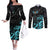 Personalized Elegant Wings and Dartboard Design Couples Matching Off The Shoulder Long Sleeve Dress and Long Sleeve Button Shirt with Swirling Floral Patterns - Wonder Print Shop