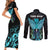 Personalized Elegant Wings and Dartboard Design Couples Matching Short Sleeve Bodycon Dress and Long Sleeve Button Shirt with Swirling Floral Patterns - Wonder Print Shop