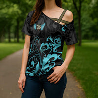 Personalized Elegant Wings and Dartboard Design Cross Shoulder Shirt with Swirling Floral Patterns - Wonder Print Shop
