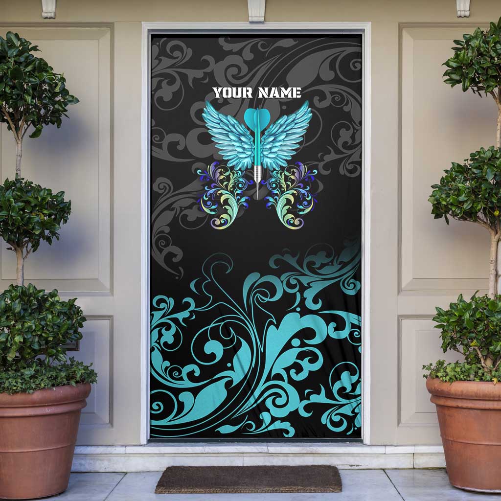 Personalized Elegant Wings and Dartboard Design Door Cover with Swirling Floral Patterns - Wonder Print Shop